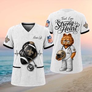 New Orleans Saints NFL Nurse Life Garfield Tired Eyes Strong Heart T Shirt