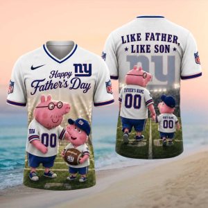 New York Giants Personalized Peppa Pig Dad and Son NFL T Shirt