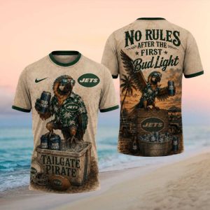 New York Jets Tailgate Pirate T Shirt No Rules Bud Light Tropical Fan Apparel