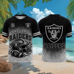 Oakland Raiders Shield Helmet Silver Black Gradient T Shirt