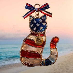Patriotic American Cat 250th Anniversary Stars and Stripes Feline Lover Ornament