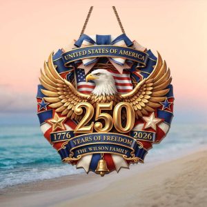 Personalized 250 Years of Freedom Eagle Wreath Ornament