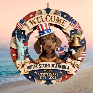 Personalized Dachshund Uncle Sam 250th Anniversary Patriotic Welcome Ornament