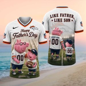 Personalized Denver Broncos Father's Day T Shirt Custom Name & Number Dad Son Pig T Shirt