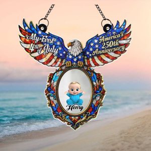 Personalized My First 4th of July Baby Photo Eagle Ornament Ornament
