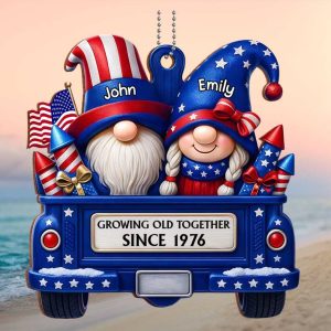 Personalized Patriotic Gnomes Growing Old Together Since 1976 Ornament
