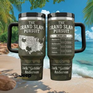 Personalized Turkey Grand Slam Pursuit Hunting Log Map Custom Hunter Gift Stainless Steel Insulated Tumbler