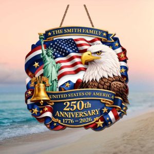 Personalized USA 250th Anniversary Ornament Custom Family Name Eagle & Statue of Liberty Decor