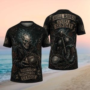 Philadelphia Eagles Hell Rides Every Sunday Flaming Skull Biker NFL Fan T Shirt