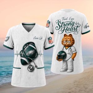 Philadelphia Eagles NFL Nurse Life Garfield Tired Eyes Strong Heart T Shirt