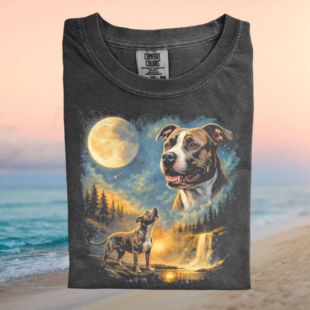 Pitbull Howling at the Moon Vintage Waterfall Nature Dog T Shirt Pitbull Howling at the Moon Vintage Waterfall Nature Dog T Shirt