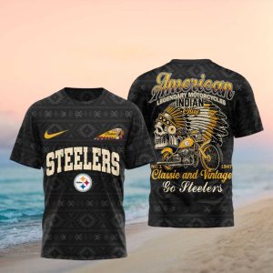 Pittsburgh ST Shirtlers Indian Chief Vintage Motorcycle Black 3D T Shirt