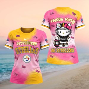 Pittsburgh ST shirtlers Hello Kitty Pink Yellow Football Women T shirt