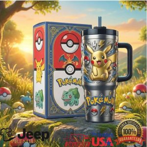 Pokemon Pikachu Gotta Catch Em All Anime Retro 40oz Gifts For Kids Fans Stainless Steel Insulated Tumbler