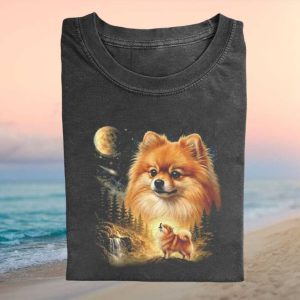 Pomeranian Three Moon Wolves Nature Cascading T Shirt