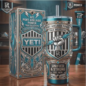 Port Adelaide Power AFL Footy True Believers 20oz Gift for Fans Stainless Steel Insulated Tumbler