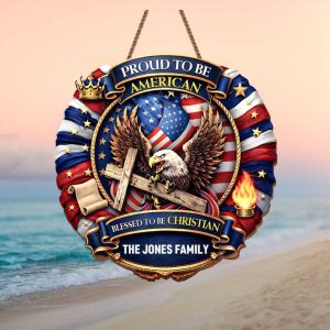 Proud To Be American Blessed To Be Christian Custom Family Ornament Patriotic Eagle & Cross Ornament
