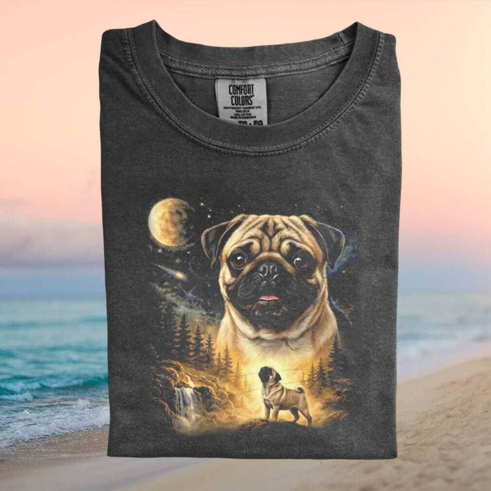 Pug Three Moon Wolves Retro Forest Waterfall T Shirt Pug Three Moon Wolves Retro Forest Waterfall T Shirt