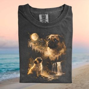 Pug Three Wolf Moon Parody Waterfall Nature Vintage T Shirt