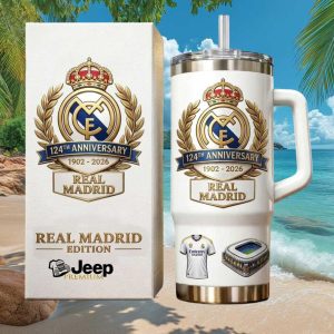Real Madrid 124th Anniversary 1902 2026 Soccer Football Fan Edition Gift for Men Stainless Steel Insulated Tumbler
