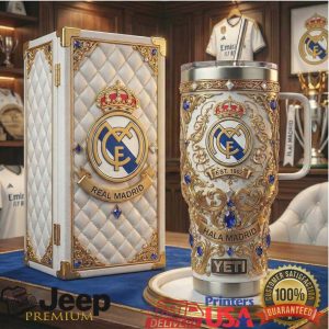 Real Madrid Hala Madrid Est 1902 20oz White Gold Luxury Fan Gift Stainless Steel Insulated Tumbler