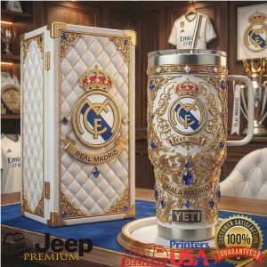 Real Madrid Hala Madrid Est 1902 20oz White Gold Luxury Fan Gift Stainless Steel Insulated Tumbler