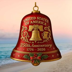 Red & Gold Liberty Bell 250th Anniversary Ornament 1776 2026 USA Heritage Gift