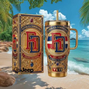 Republica Dominicana Baseball National Team Gold Jeweled Luxury Fan Stainless Steel Insulated Tumbler