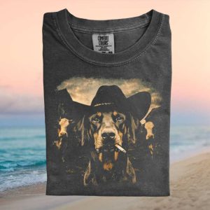 Rottweiler Cowboy Hat Smoking Cigarette Western T Shirt