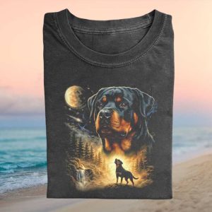 Rottweiler Three Wolf Moon Style Wilderness Forest T Shirt