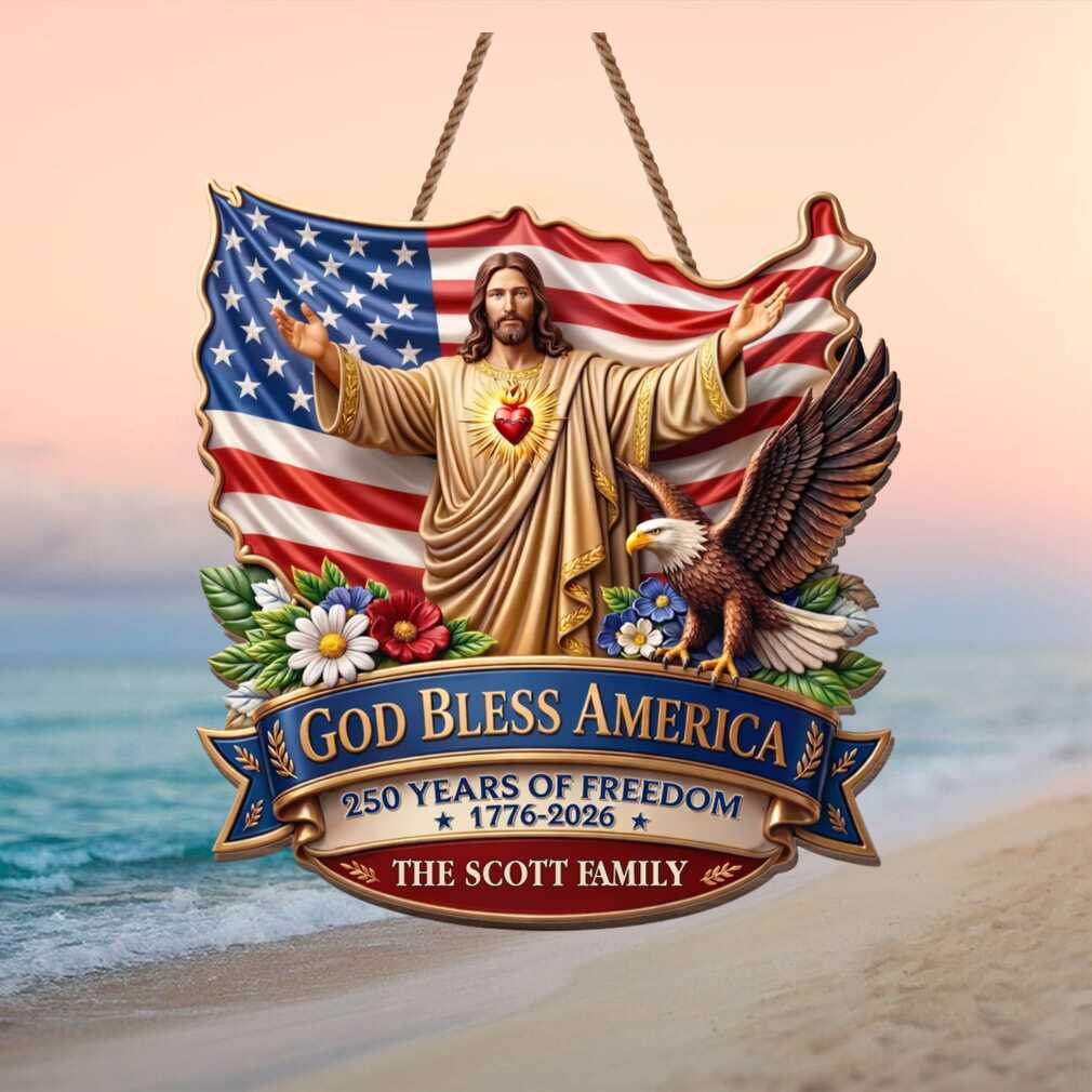 Sacred Heart Jesus God Bless America 250 Years of Freedom Custom Family Ornament Sacred Heart Jesus God Bless America 250 Years of Freedom Custom Family Ornament