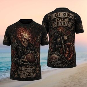 San Francisco 49ers Flaming Skeleton Motorcycle NFL T Shirt Gameday Biker Gear