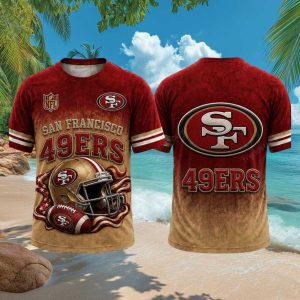 San Francisco 49ers Football Helmet Gold Maroon 3D Graphic T Shirt
