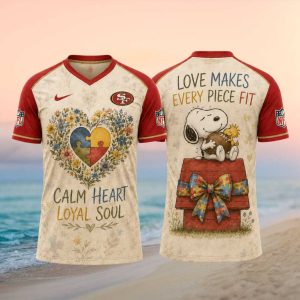 San Francisco 49ers Snoopy Autism Awareness Floral Football T Shirt