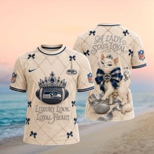 Seattle Seahawks Luxury Pearl Tiara Cat Loyal Heart T shirt