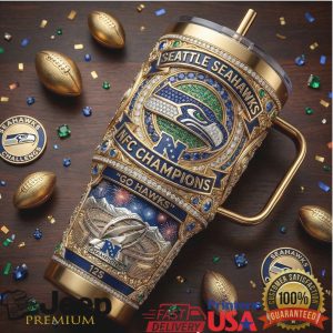 Seattle Seahawks NFC Champions 2026 Retro Gold Gifts for Football Fans Stainless Steel Insulated Tumbler