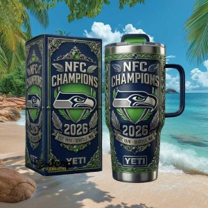 Seattle Seahawks NFC Champions 2026 Retro Silver Embossed Stainless Steel Insulated Tumbler