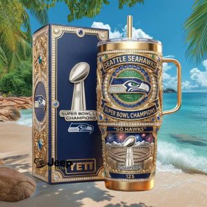 Seattle Seahawks Super Bowl Champions Gold Jeweled Fan Gift Stainless Steel Insulated Tumbler