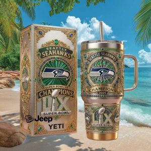 Seattle Seahawks Super Bowl LX Champions 2026 Emerald Luxury Jewel Fan Edition Stainless Steel Insulated Tumbler
