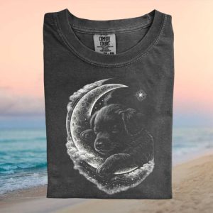 Sleeping Labrador Puppy Crescent Moon Celestial Dog T Shirt