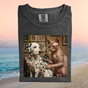 Sphynx Cat Tattooing Dalmatian Dog Studio Graphic T Shirt
