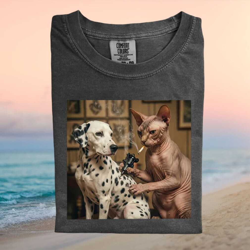 Sphynx Cat Tattooing Dalmatian Dog Studio Graphic T Shirt Sphynx Cat Tattooing Dalmatian Dog Studio Graphic T Shirt