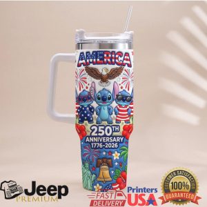 Stitch America 250th Anniversary 1776 2026 Patriotic Retro Gift For Fans Stainless Steel Insulated Tumbler