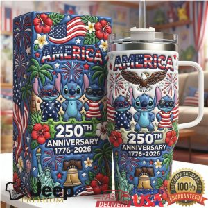 Stitch America 250th Anniversary 1776 2026 Patriotic Retro Gift For Fans Stainless Steel Insulated Tumbler