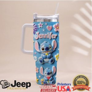 Stitch Jennifer Blue Floral 3D Inflated Retro Birthday Gift For Kids Stainless Steel Insulated Tumbler