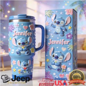 Stitch Jennifer Blue Floral 3D Inflated Retro Birthday Gift For Kids Stainless Steel Insulated Tumbler