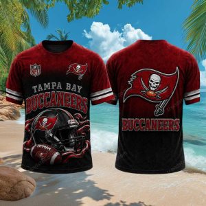 Tampa Bay Buccaneers Football Skull Helmet Red 3D Graphic T Shirt