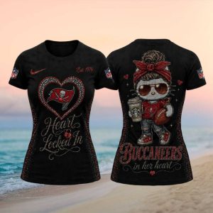 Tampa Bay Buccaneers Kitty Mascot Heart Locked In Black T shirt