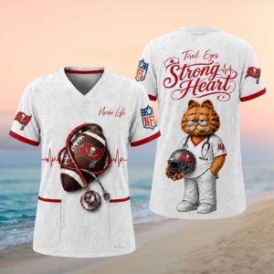 Tampa Bay Buccaneers NFL Nurse Life Garfield Tired Eyes Strong Heart T Shirt