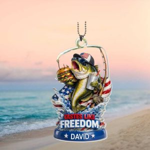 Tastes Like Freedom Bass Fishing Custom Name Ornament Funny Patriotic Fisherman Gift